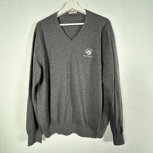 Italian Merino Poppy Hills Pebble Beach Mens V-Neck Sweater Gray Wool Pullover